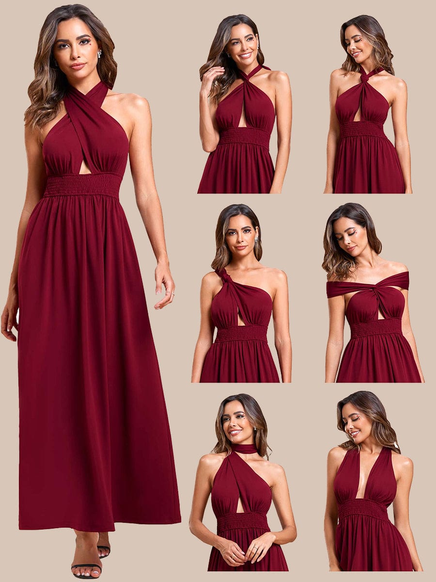 Multiway A-Line Bridesmaid Dress with Elastic Waist #color_Burgundy