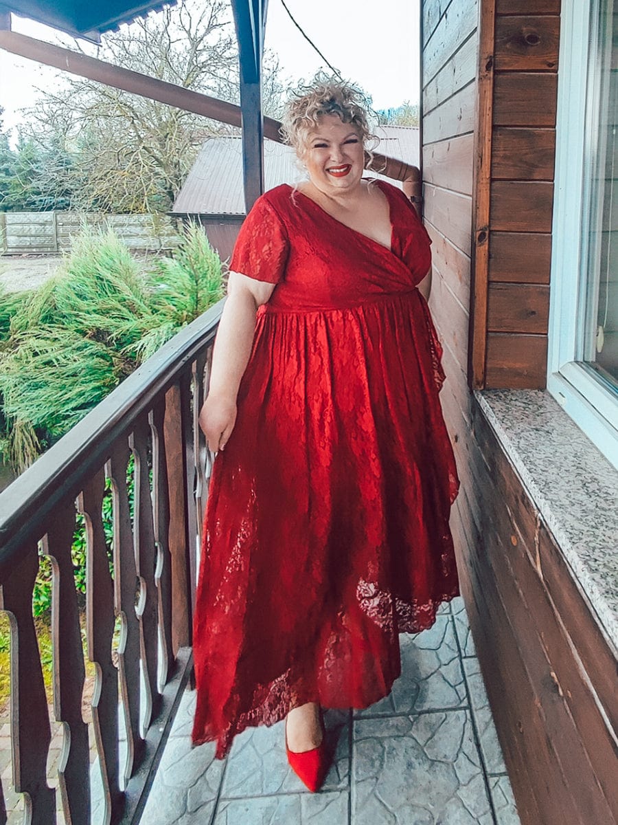 Short Sleeve V-Neck A-Line Lace Maxi Dress in Pink Ever-Pretty UK