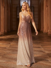 Gradient Sequin Spaghetti Strap V-Neck Long Evening Dress #color_Mushroom