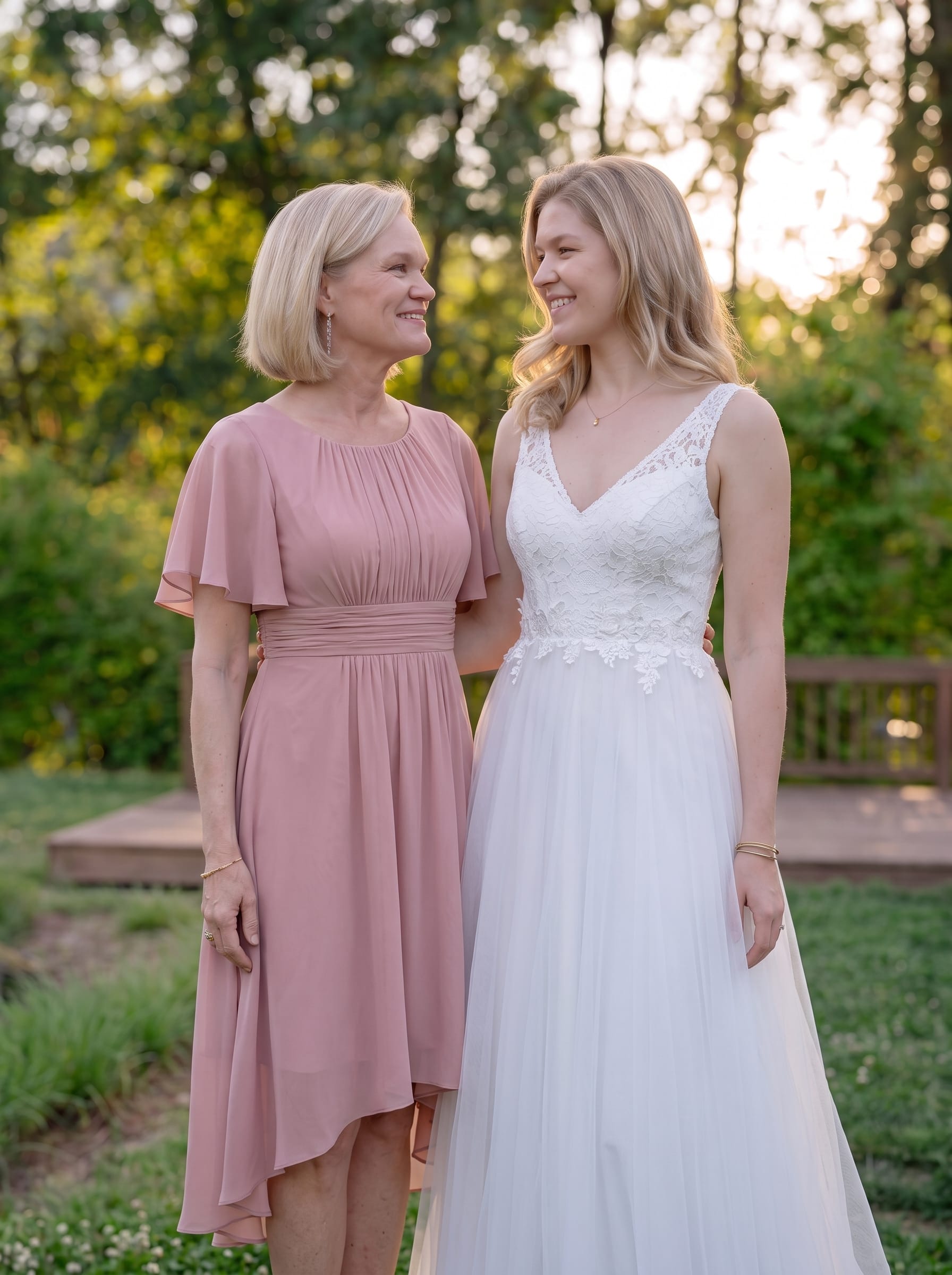 Flowy Chiffon Round Neckline A-Line Knee Length Wedding Guest Dress #color_Dusty Rose