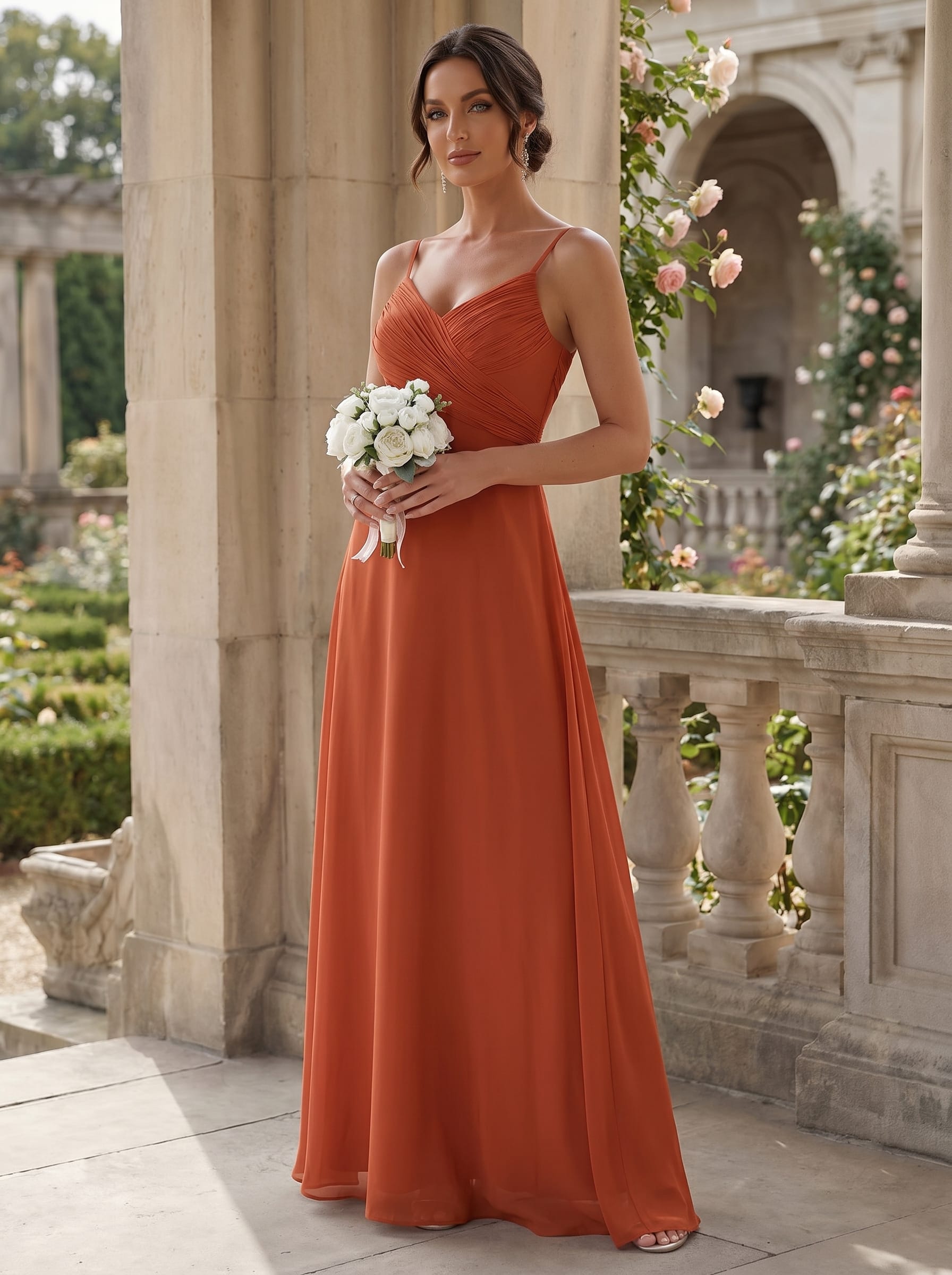 Sweetheart Draped Back Floor Length Bridesmaid Dress #color_Burnt Orange