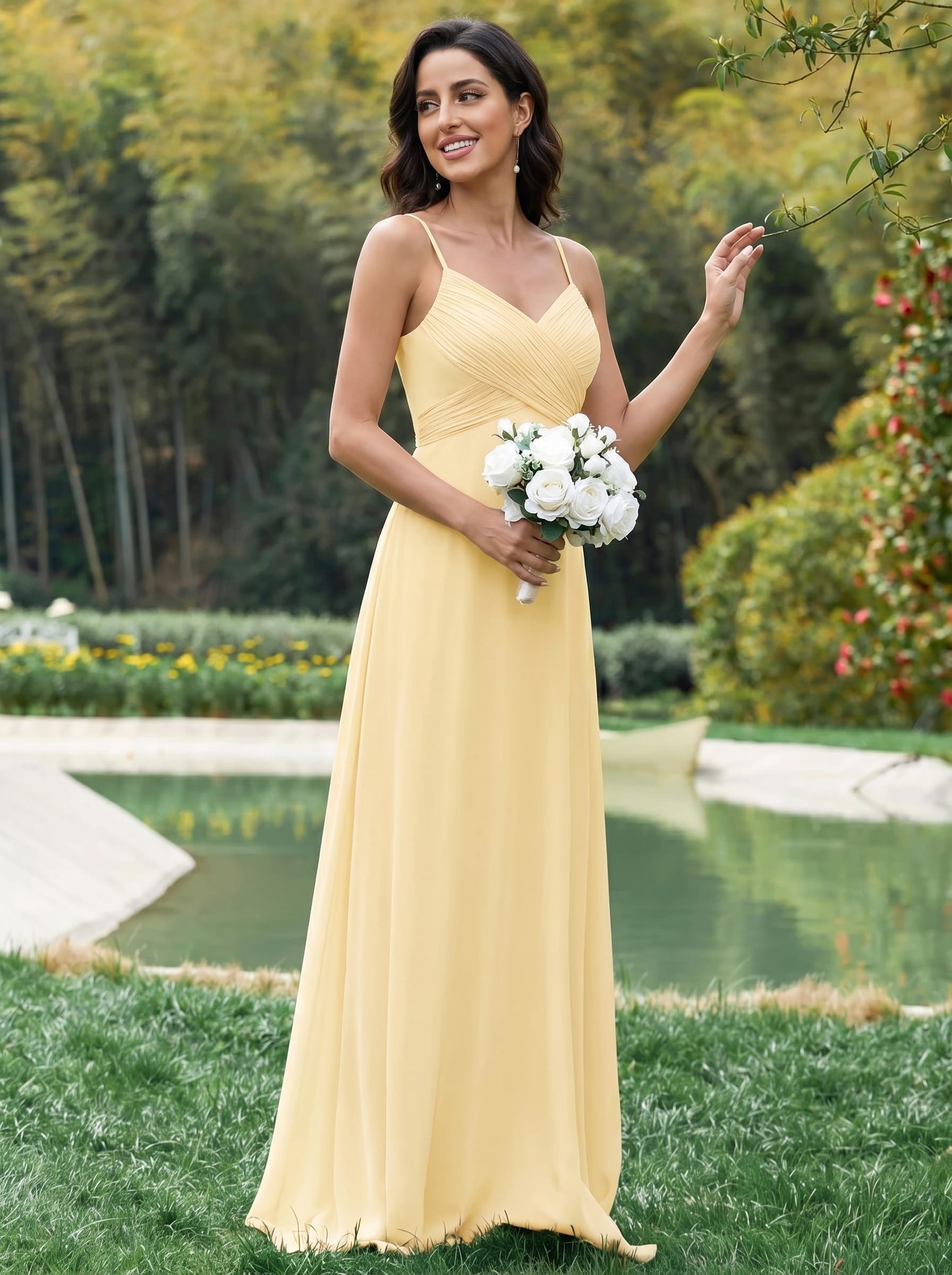 Sweetheart Draped Back Floor Length Bridesmaid Dress #color_Yellow
