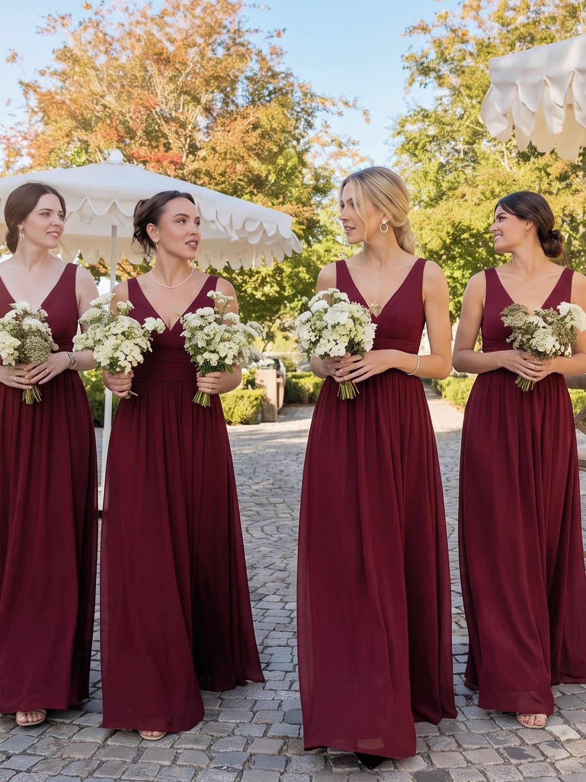 V Neck Sleeveless Pleated Chiffon Maxi Evening Dress #color_Burgundy