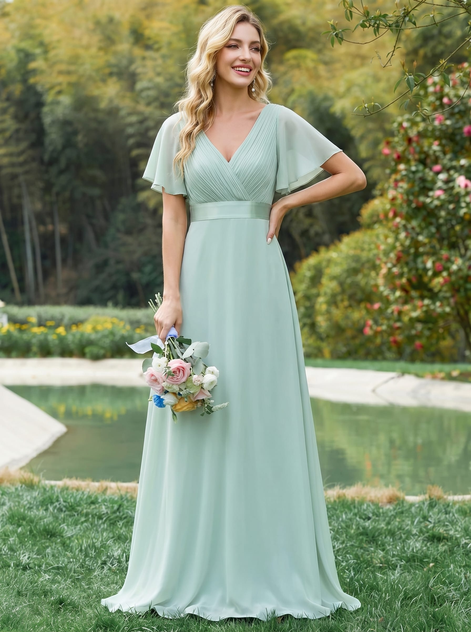Sage Green Bridesmaid Dresses #style_EP09890MG