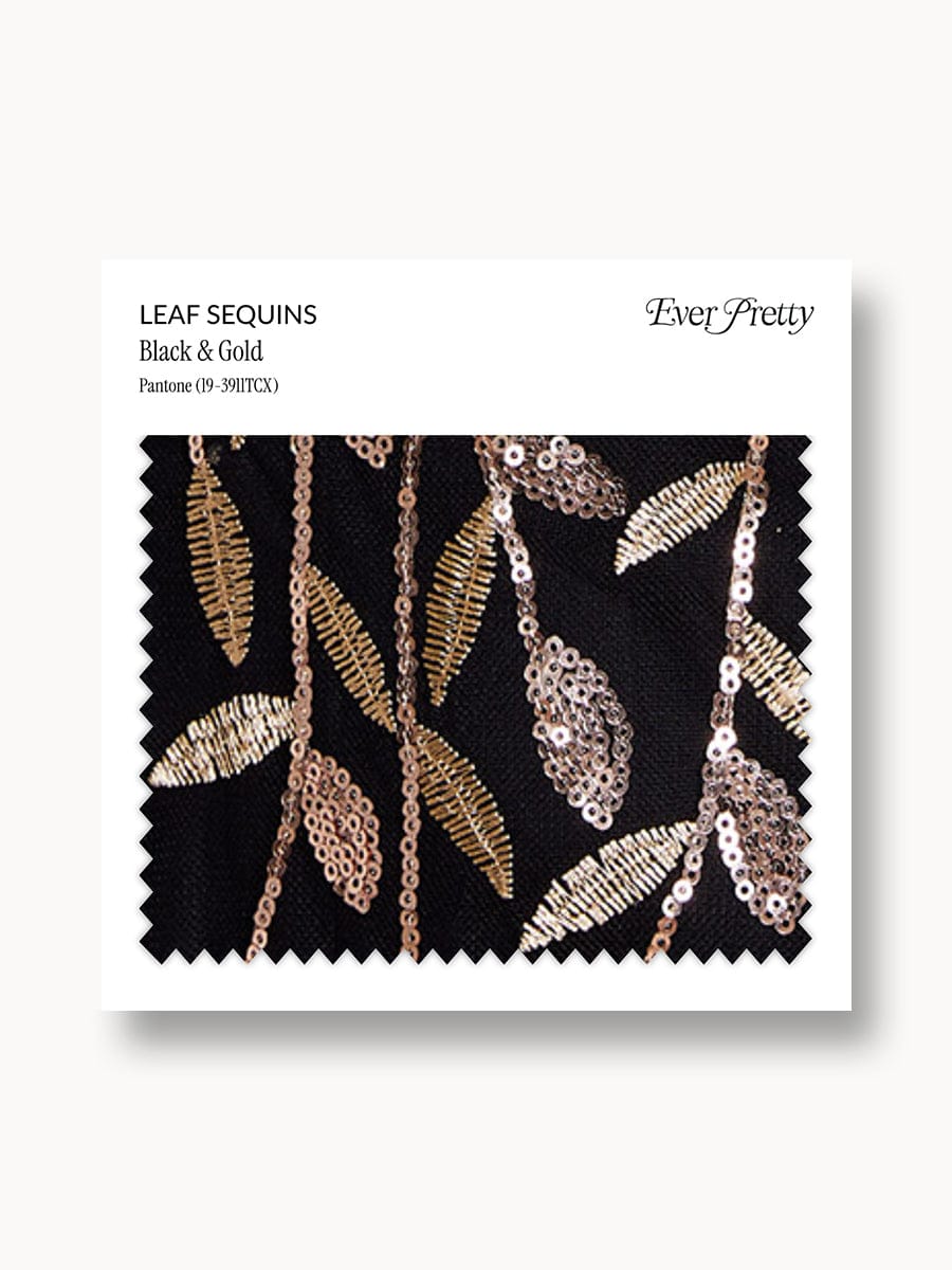 Ever-Pretty Leaf Sequin Swatch #Color_Black & Gold