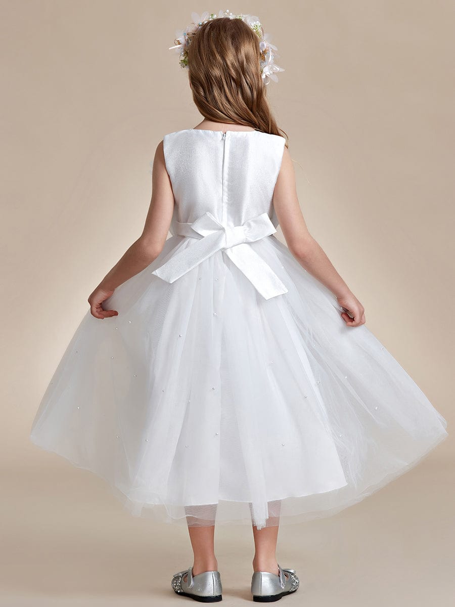 Shiny Flower Girl Dress with layer of tulle on the princess chest #color_White