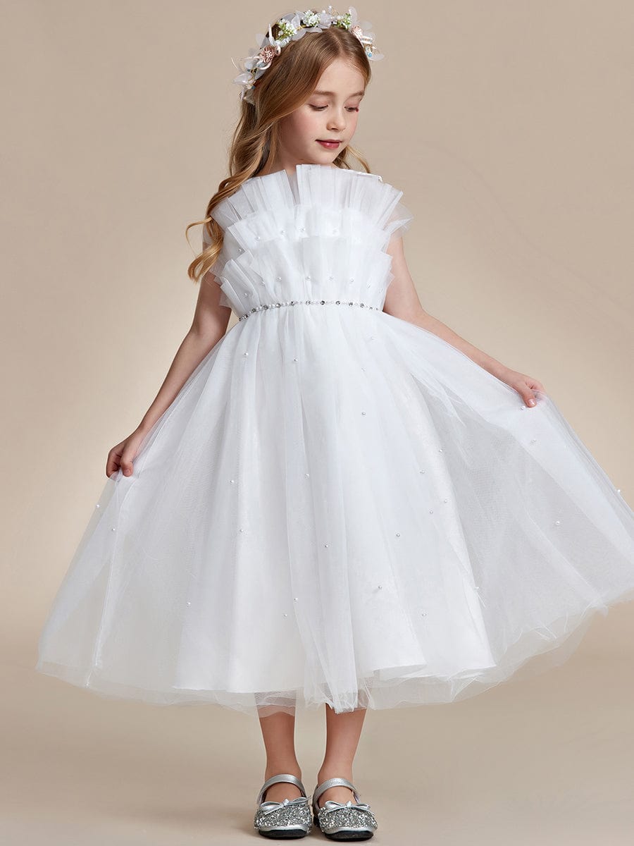Shiny Flower Girl Dress with layer of tulle on the princess chest