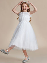 Shiny Flower Girl Dress with layer of tulle on the princess chest #color_White