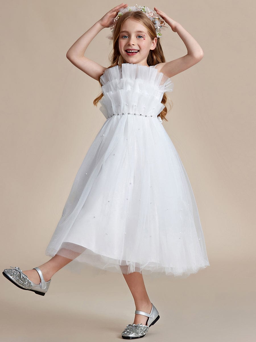 Shiny Flower Girl Dress with layer of tulle on the princess chest