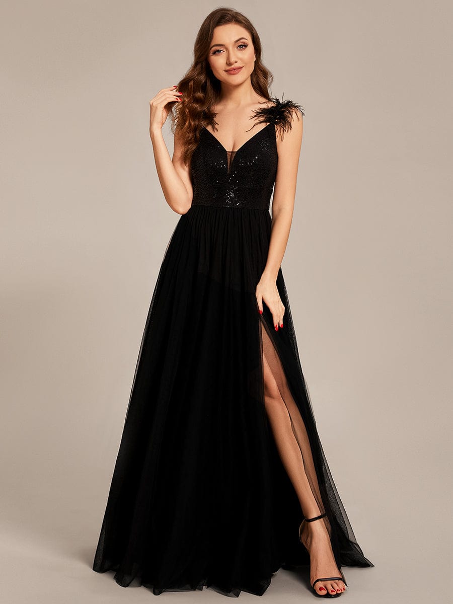 Custom Size Faux Feather High Slit Sequin Prom Dress - Ever-Pretty UK