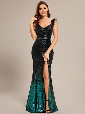 Custom Size Sequin Feather Lace-Up Mermaid Prom Dresses