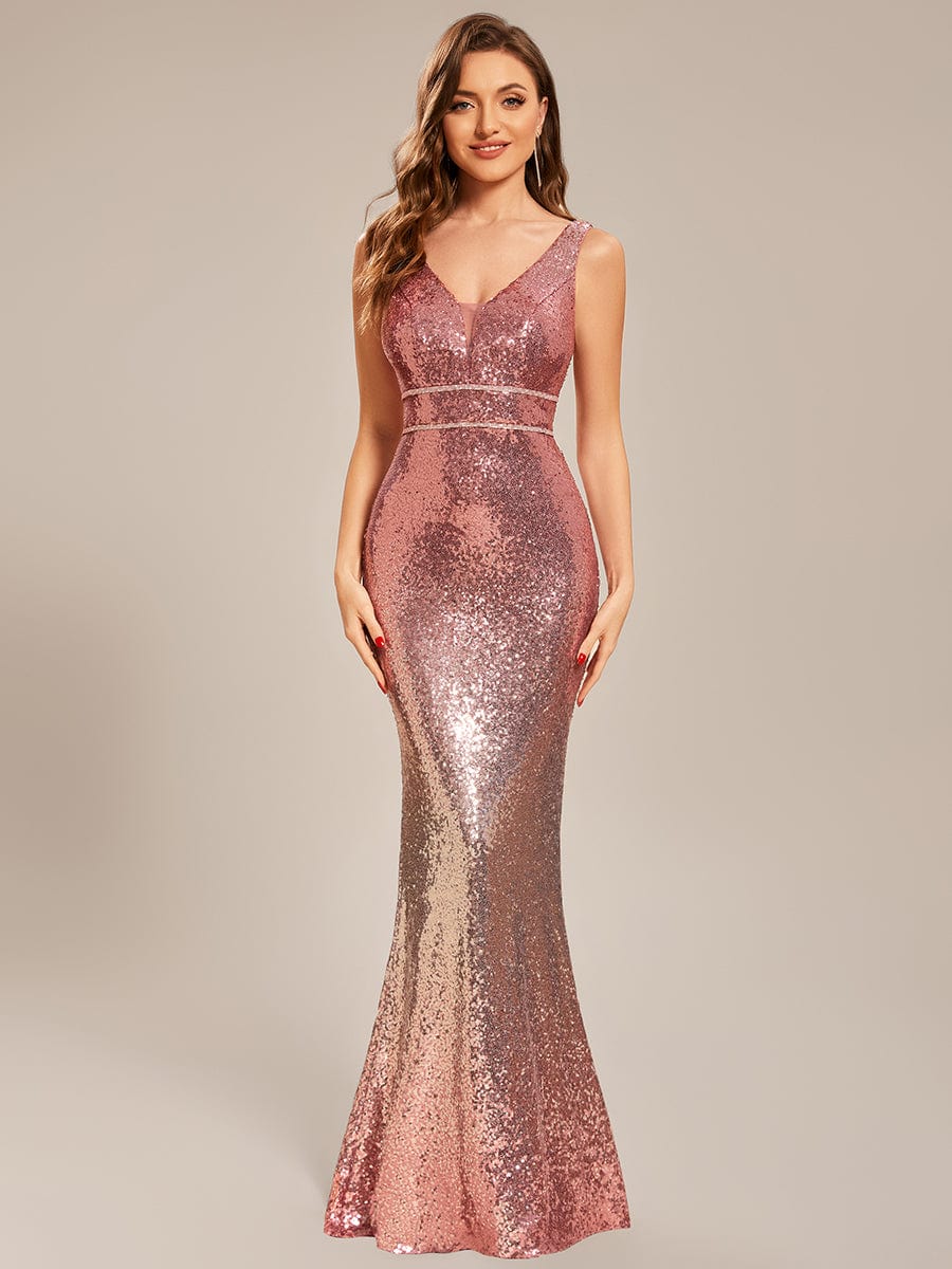 Custom Size Sleeveless Deep V-neck Bodycon Sequin Prom Dress