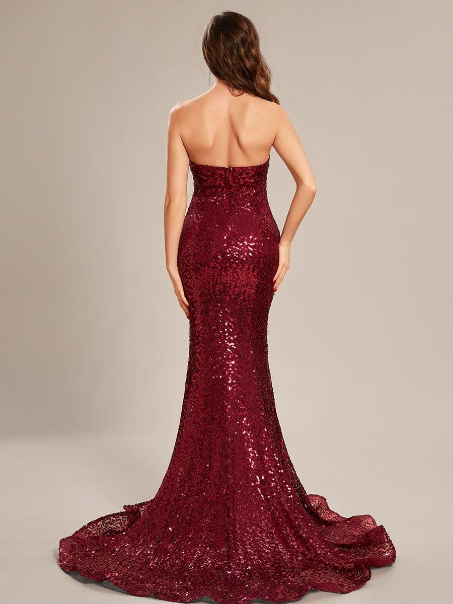 Custom Size Fashion Strapless Sweetheart Long Sequin Mermaid Prom Dress #color_Burgundy