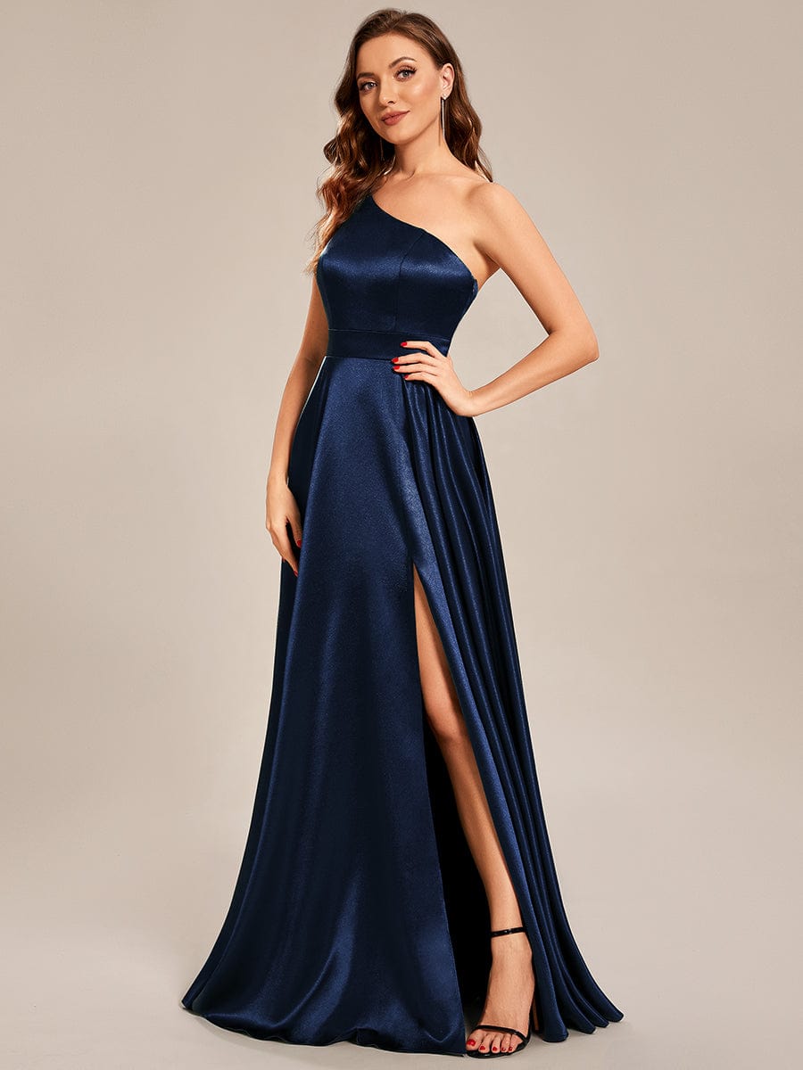 Custom Size One Shoulder Long Empire Waist Satin Prom Dress