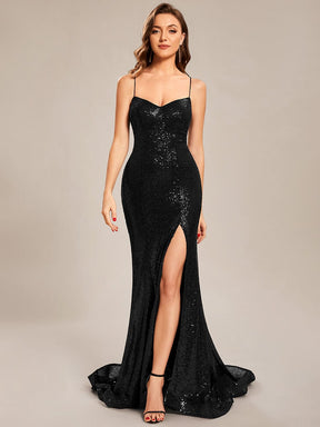 Custom Size Sequin Lace-up Back High Slit Mermaid Prom Dress