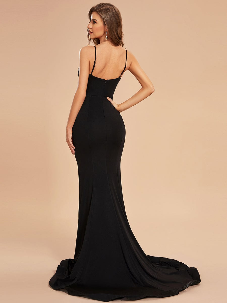 Custom Size Spaghetti Strap Bodycon Mermaid Prom Dress with Fringe Embellished #color_Black