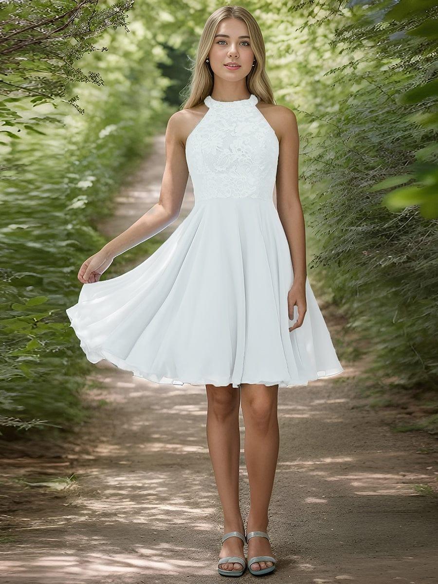 Lace Halter Neck Backless A Line Chiffon Short Dress