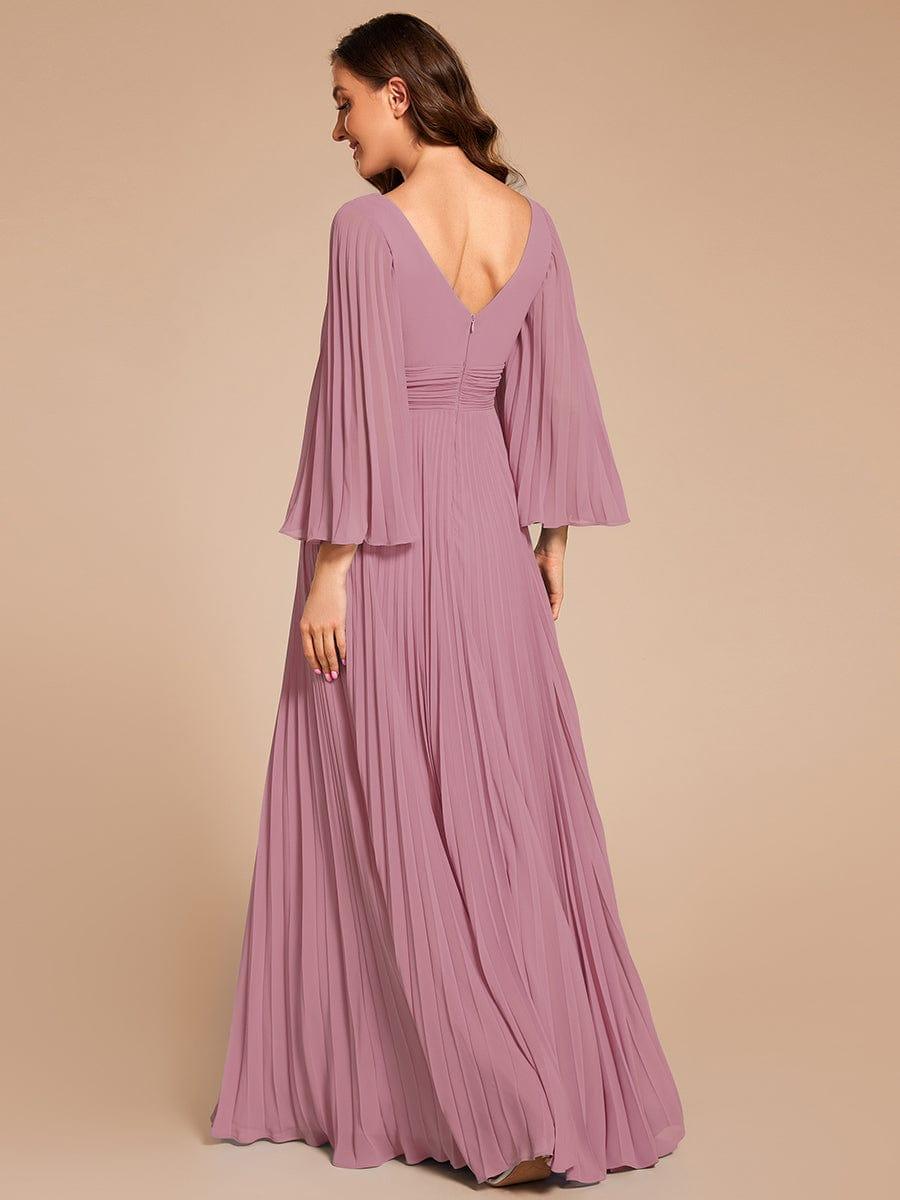 Custom Size Deep V-neck A-line Ruffles Sleeves Floor Length Chiffon Evening Dress #color_Purple Orchid