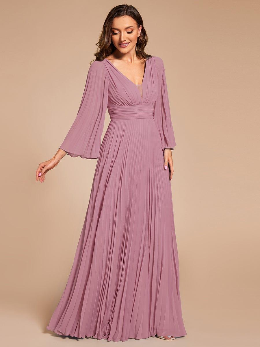 Custom Size Deep V-neck A-line Ruffles Sleeves Floor Length Chiffon Evening Dress #color_Purple Orchid