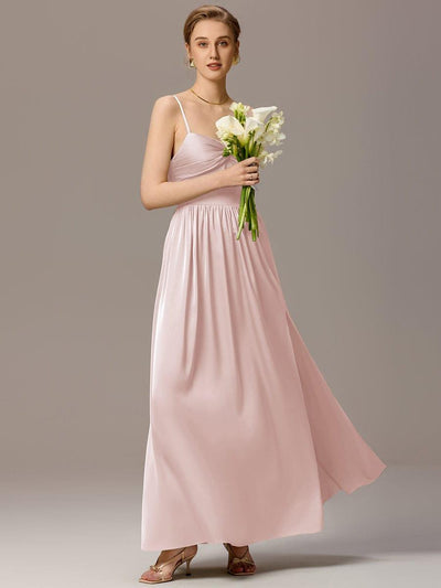 Satin Pleated Backless Sleeveless Maxi Bridesmaid Dress #color_Pink