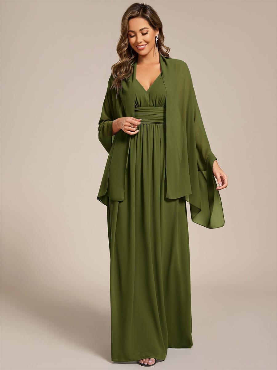 Elegant Women's Chiffon Shawl For Special Occasion #color_Olive Green