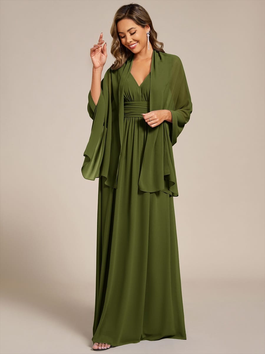 Elegant Women's Chiffon Shawl For Special Occasion #color_Olive Green