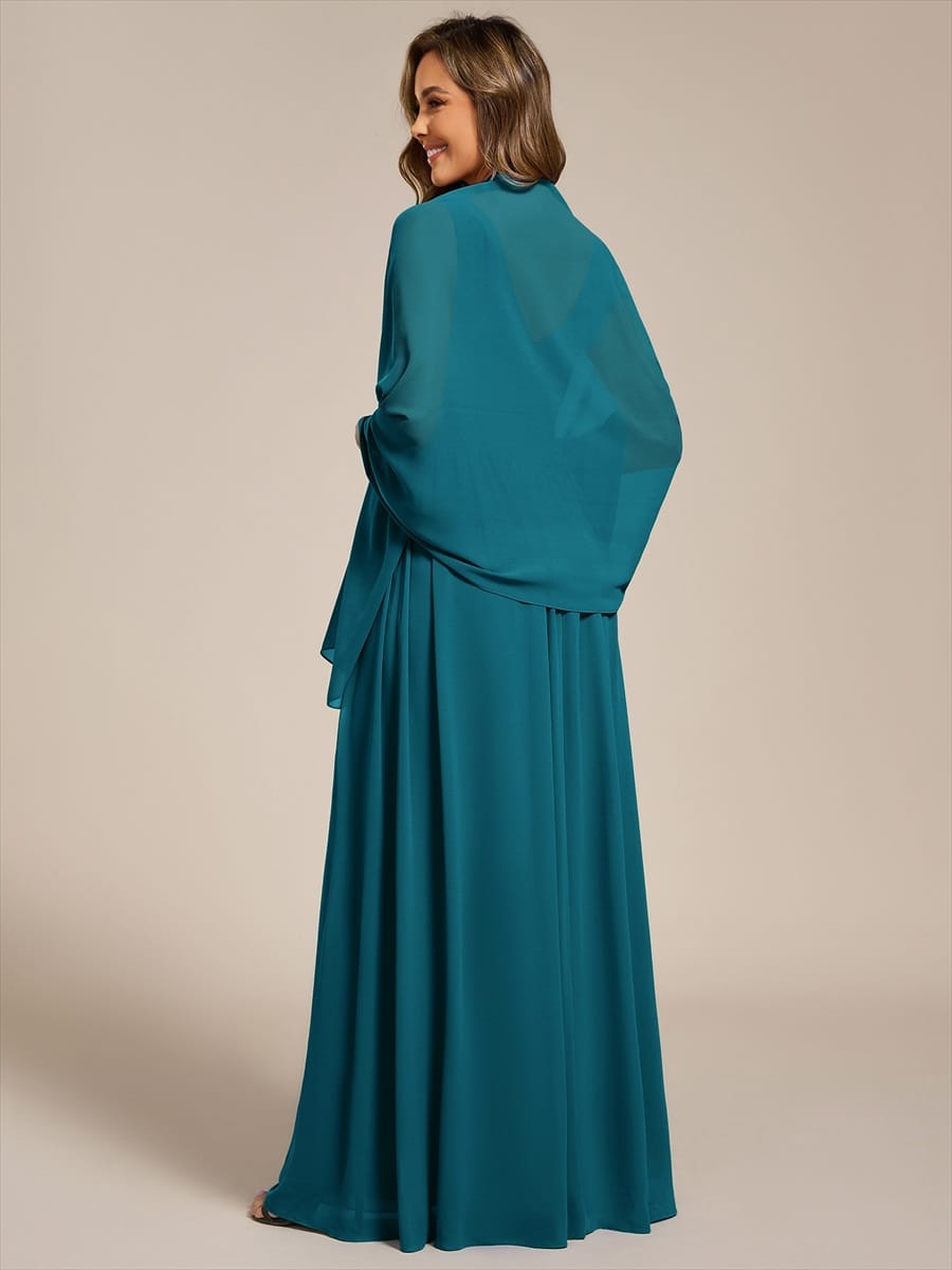 Elegant Women's Chiffon Shawl For Special Occasion #color_Teal Blue