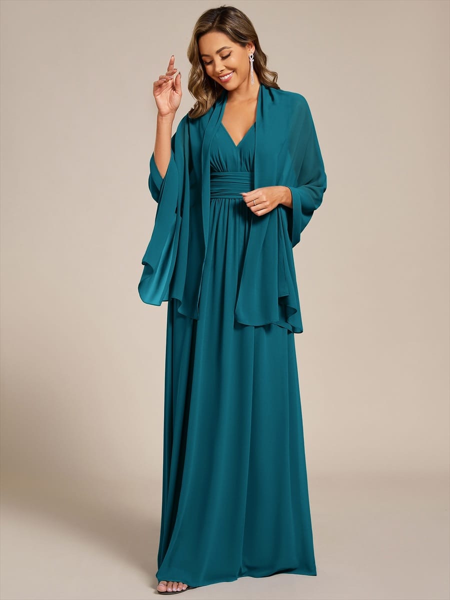 Elegant Women's Chiffon Shawl For Special Occasion #color_Teal Blue