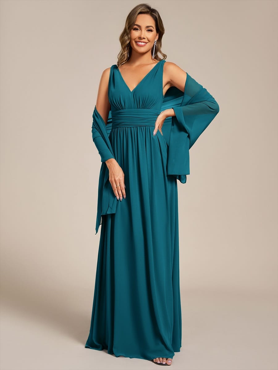 Elegant Women's Chiffon Shawl For Special Occasion #color_Teal Blue