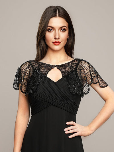 Sequin Scalloped Cape Shawl