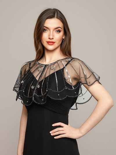 Sheer Embellished Sparkle Cape Shawl