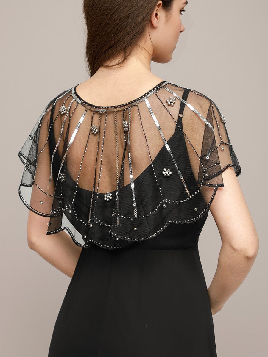 Sheer Embellished Sparkle Cape Shawl
