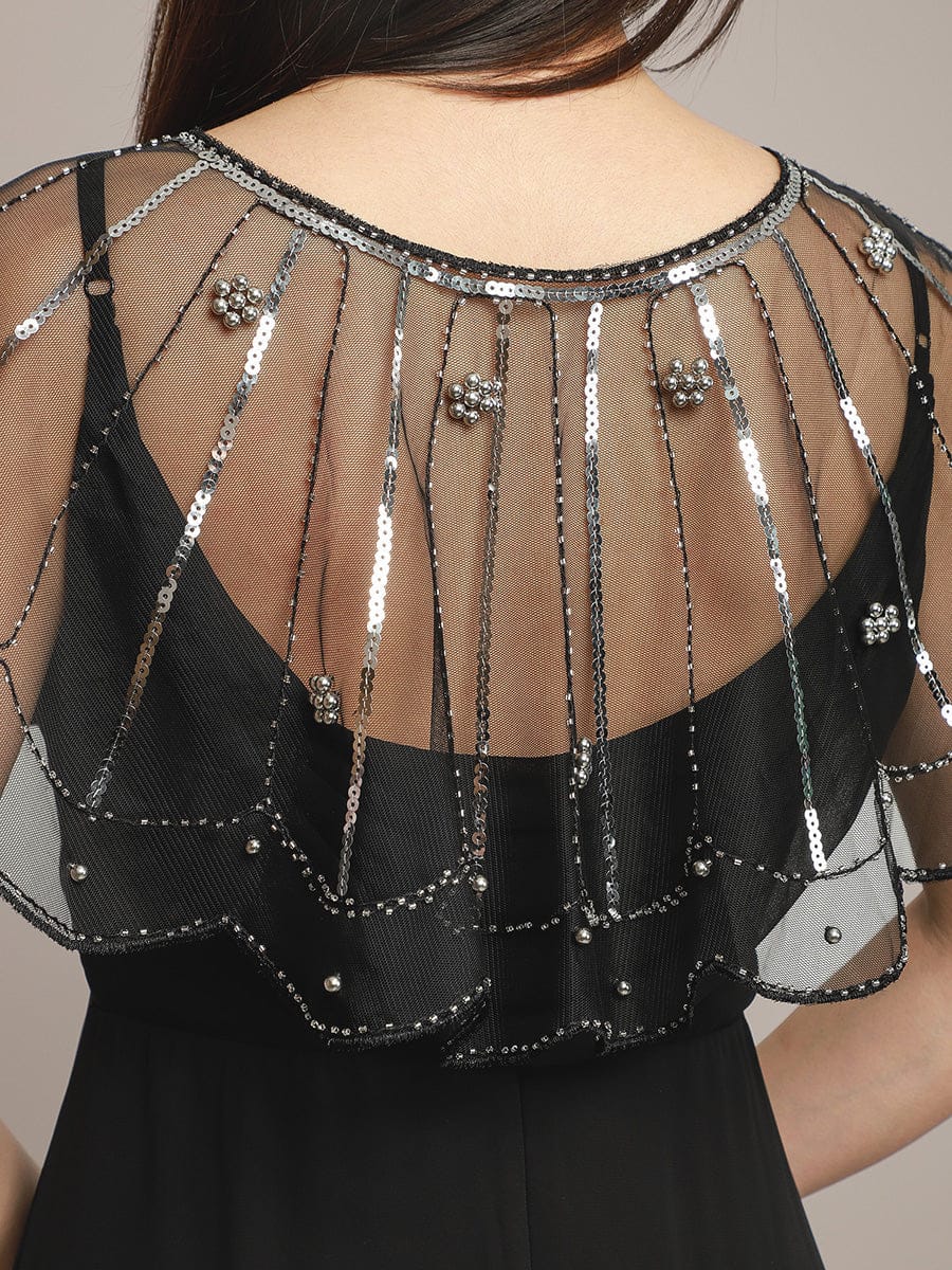 Sheer Embellished Sparkle Cape Shawl