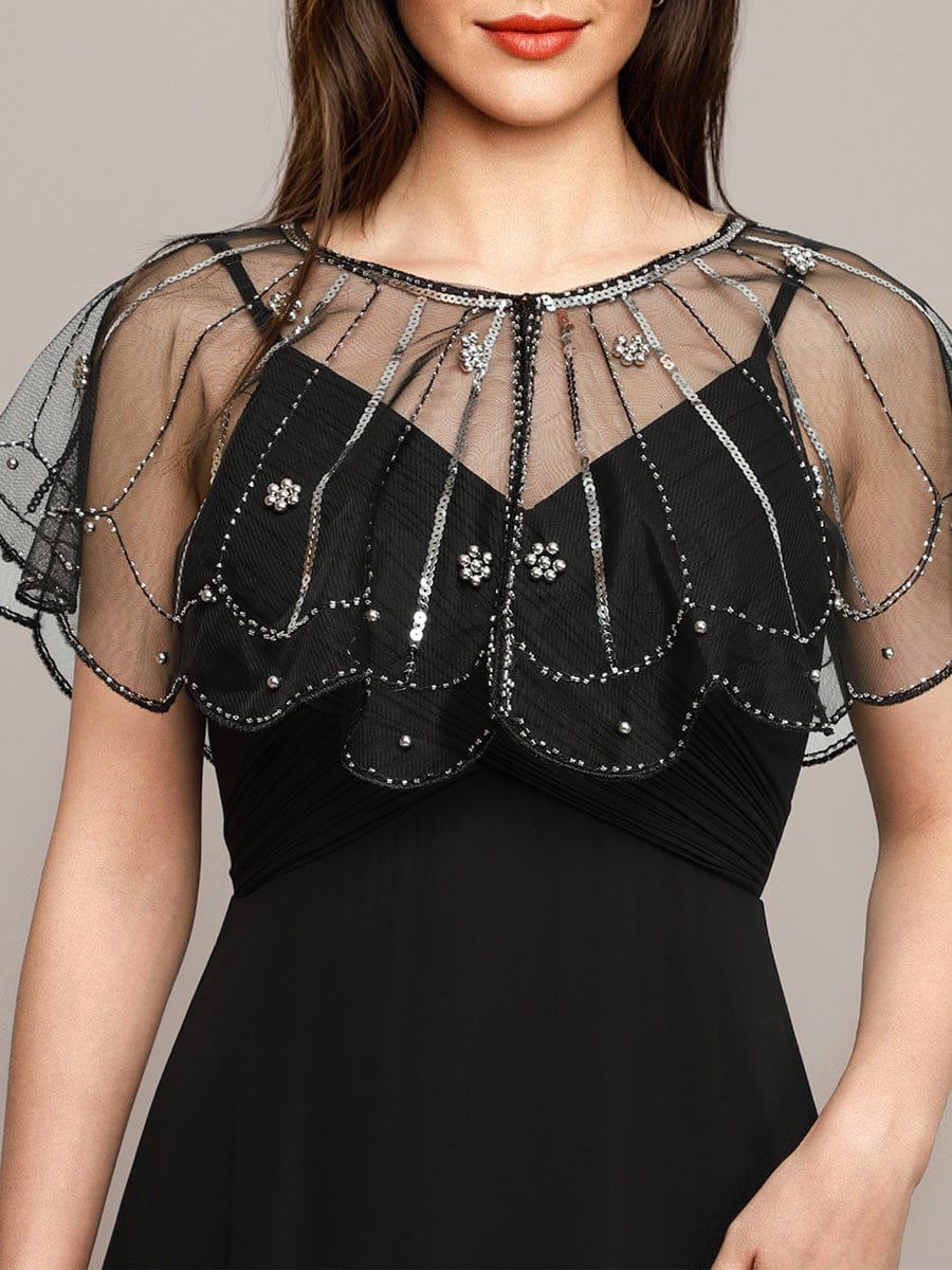 Sheer Embellished Sparkle Cape Shawl