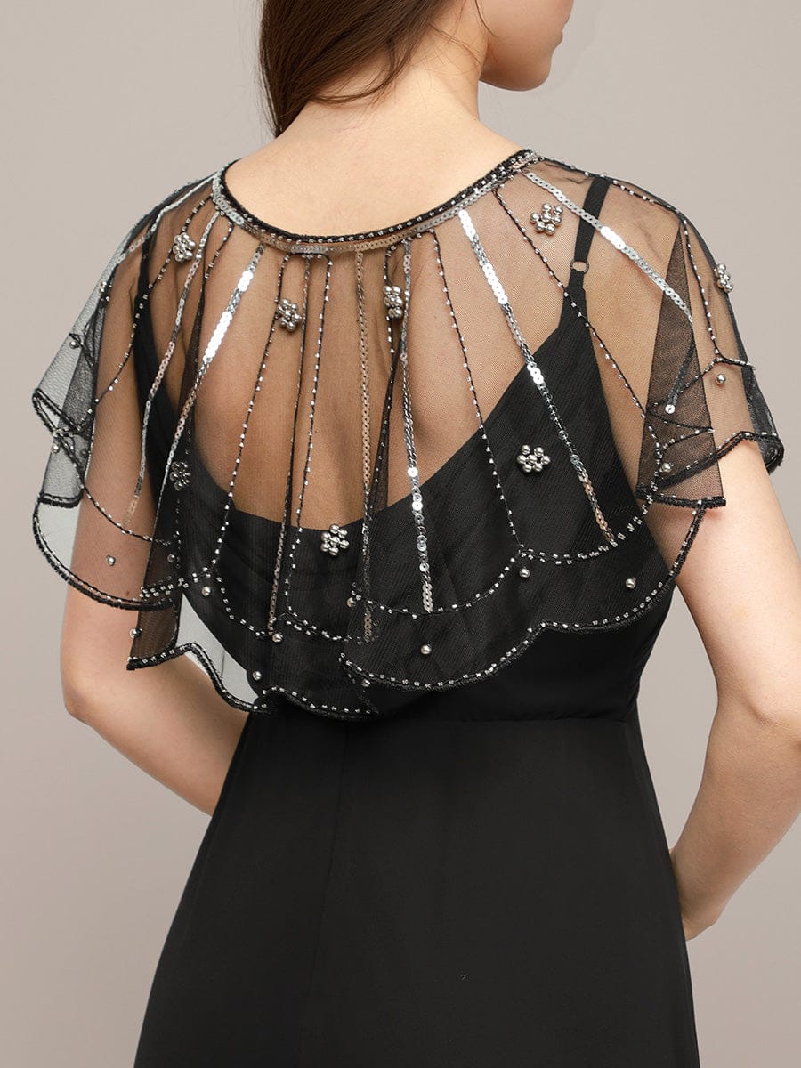 Sheer Embellished Sparkle Cape Shawl