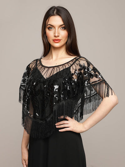 Sequin Decor Fringe Trim Shawl