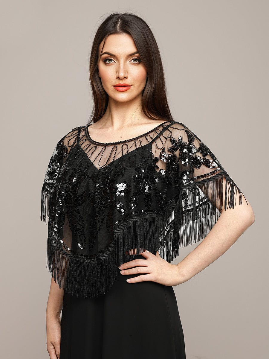 Sequin Decor Fringe Trim Shawl