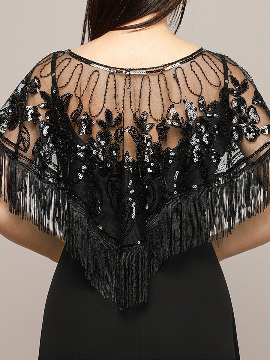 Sequin Decor Fringe Trim Shawl