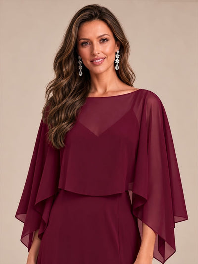 Chiffon Evening Wrap with Flowing Cape Sleeves