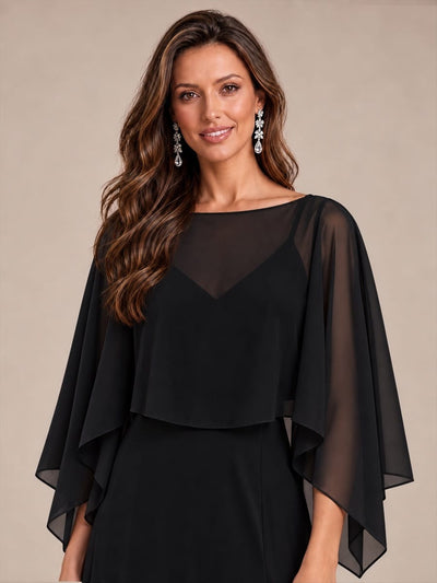 Chiffon Evening Wrap with Flowing Cape Sleeves