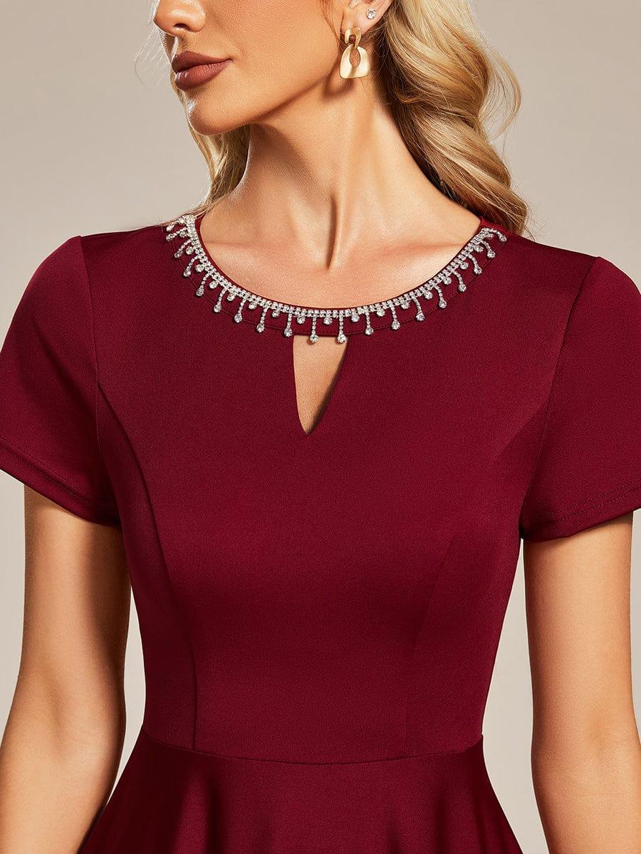 Rhinestone Neckline Short Sleeves A-Line Mini Graduation Dresses #color_Burgundy