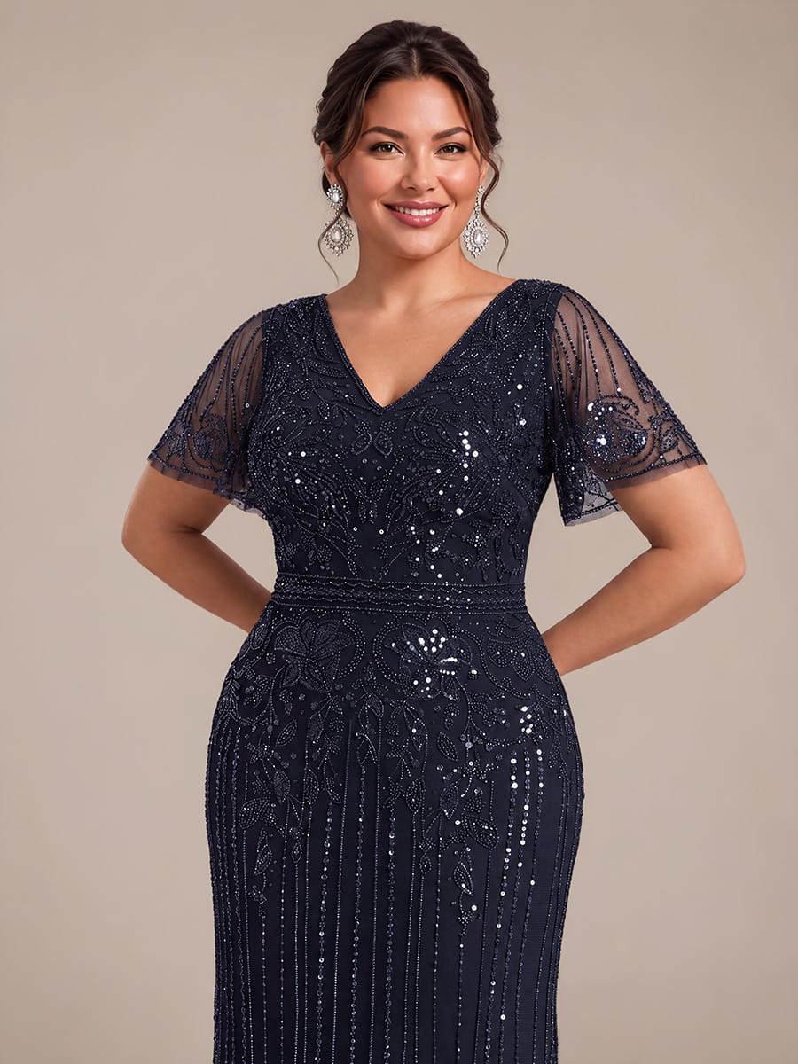 Embellished Tulle Sheath Maxi Cocktail Dress