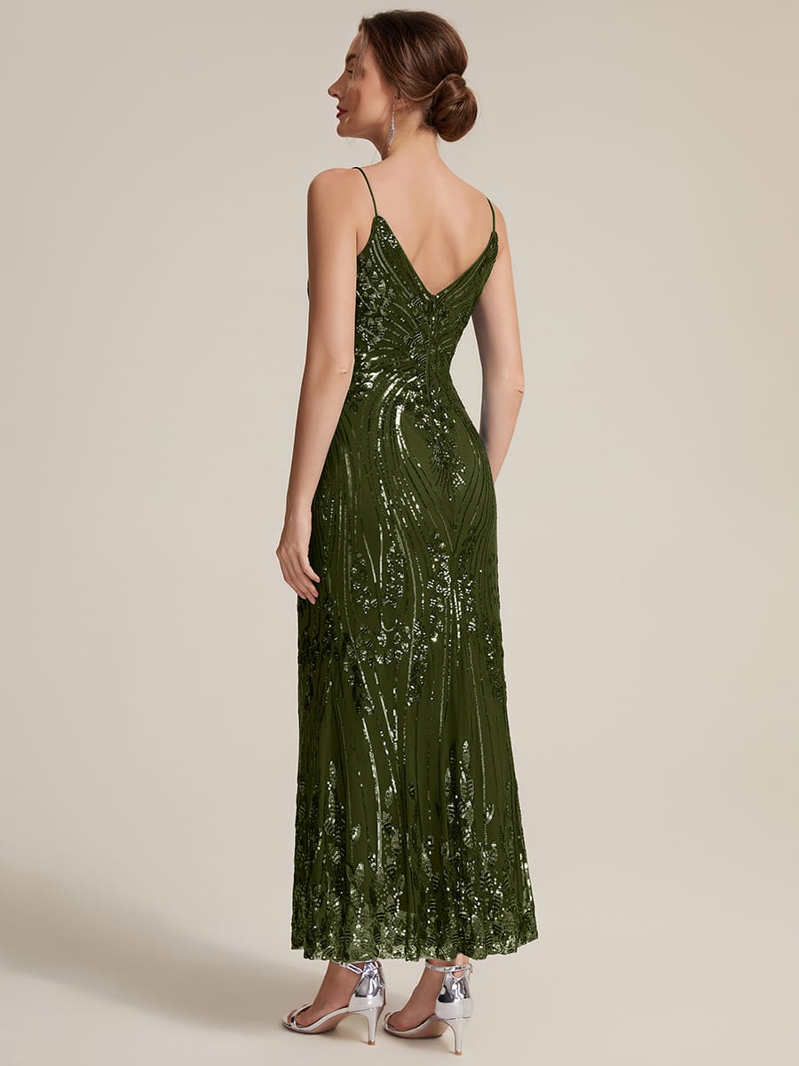 Sequin Sleeveless Sheath Dress #color_Olive Green