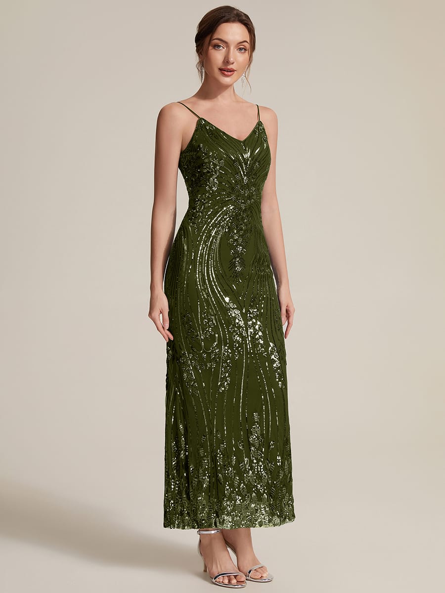 Sequin Sleeveless Sheath Dress #color_Olive Green