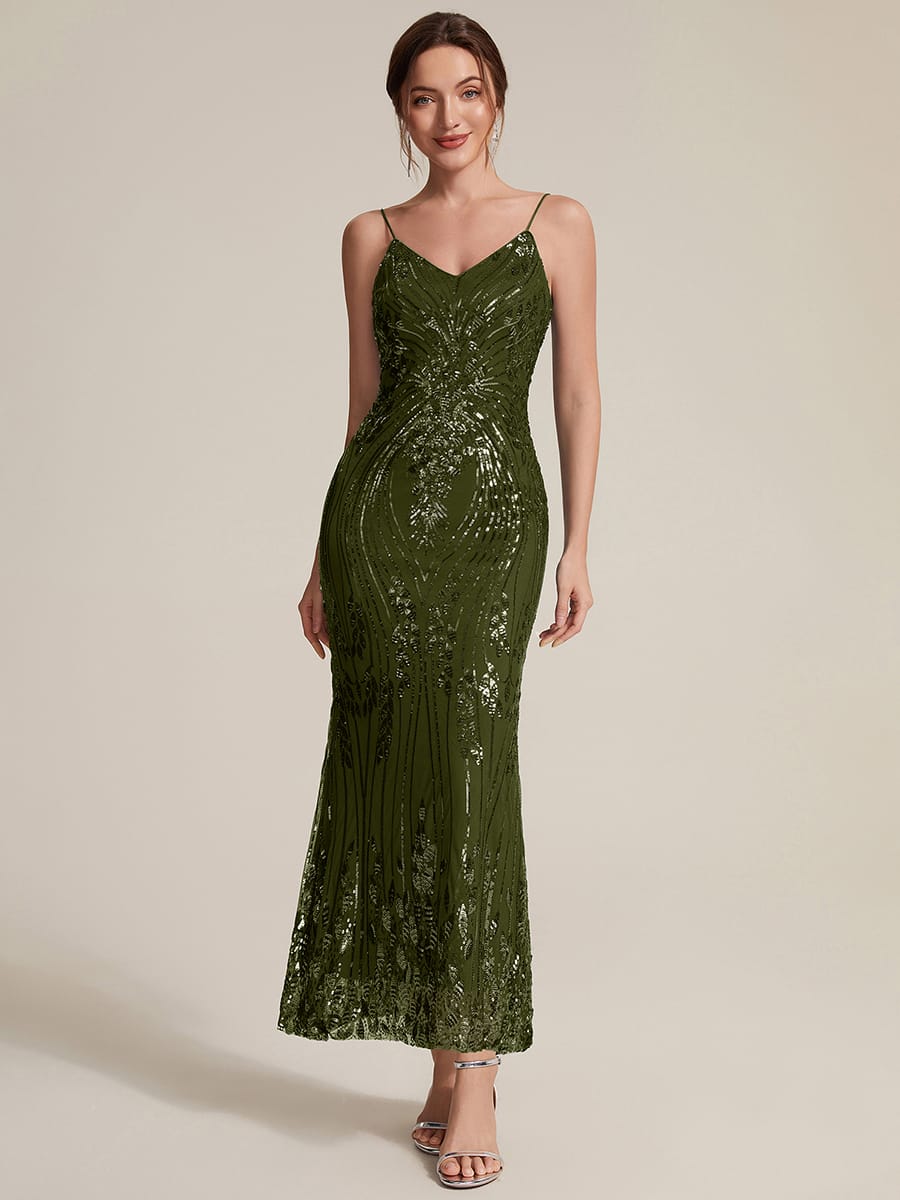 Sequin Sleeveless Sheath Dress #color_Olive Green