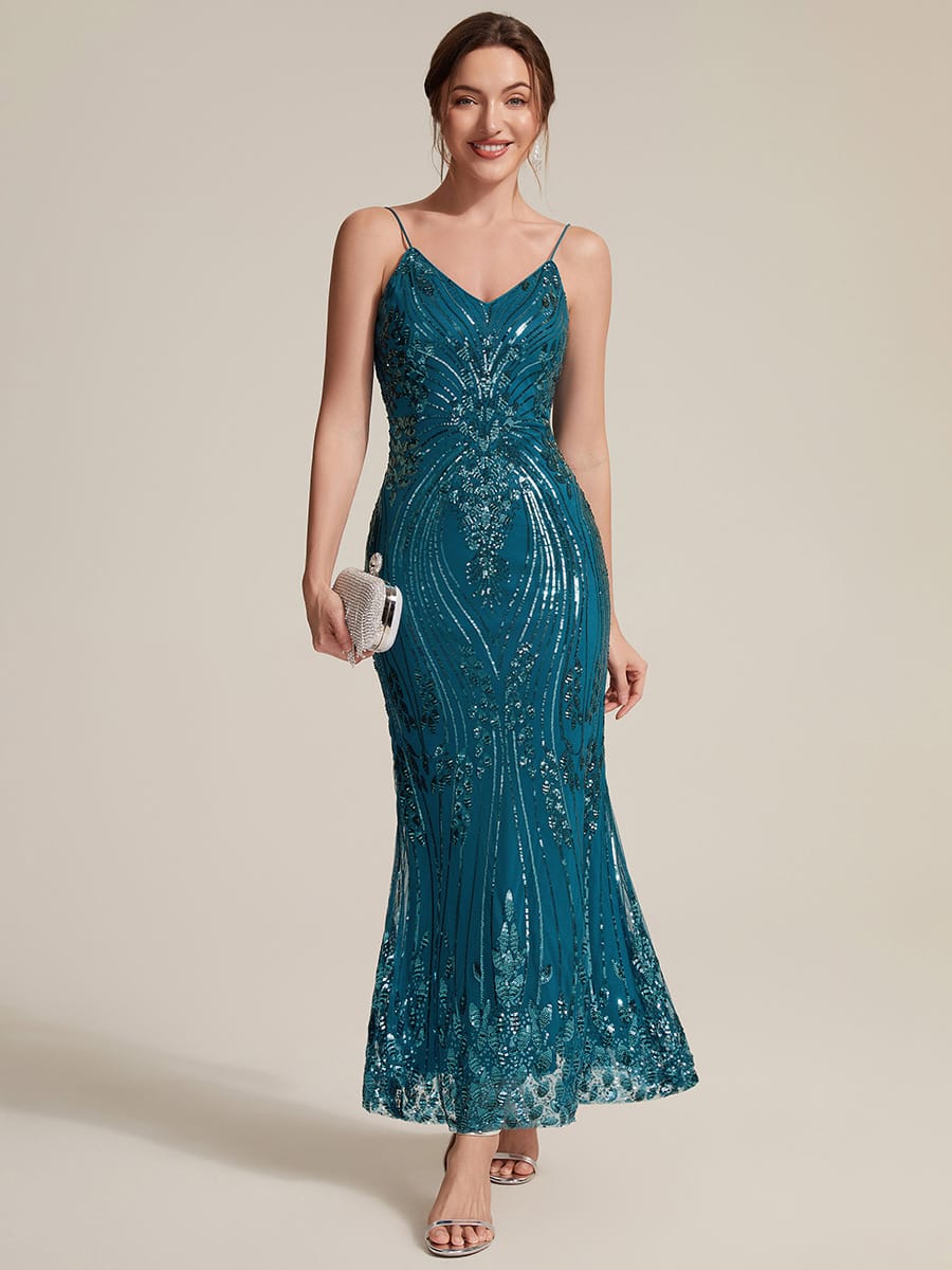 Sequin Sleeveless Sheath Dress #color_Teal Blue