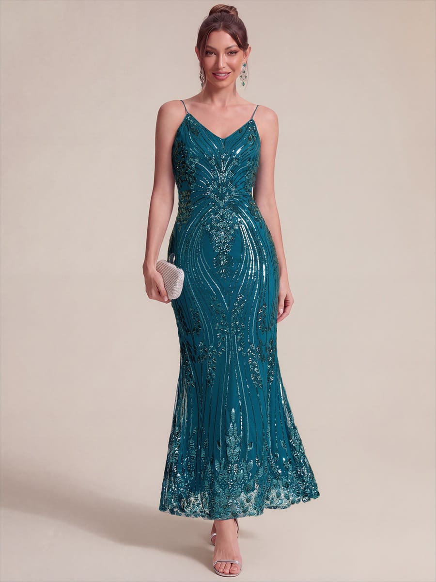 Sequin Sleeveless Sheath Dress #color_Teal Blue