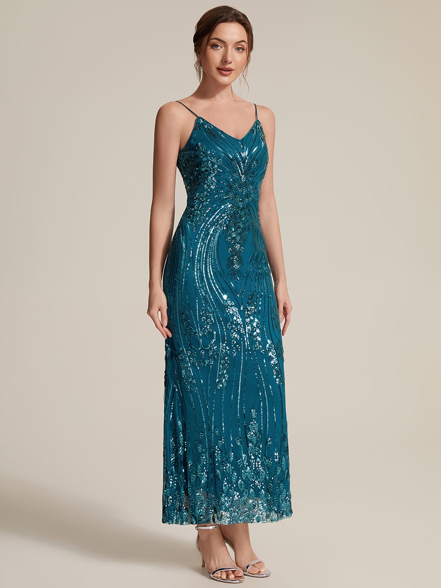Sequin Sleeveless Sheath Dress #color_Teal Blue