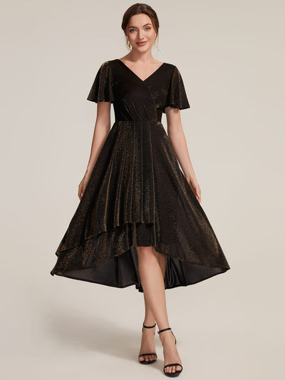 Shimmer Draped High-Low Mesh Dress