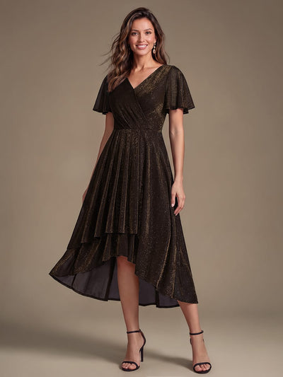 Shimmer Draped High-Low Mesh Dress